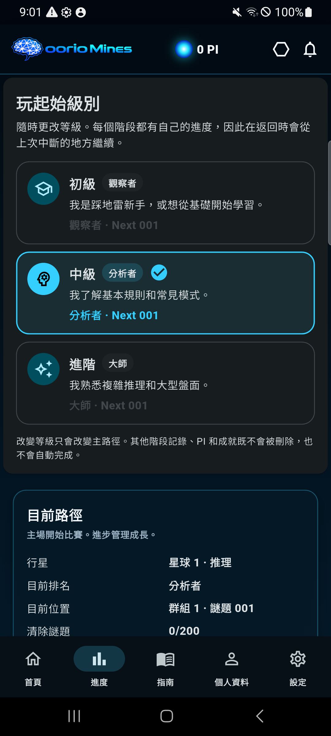oorio Mines 進度頁面