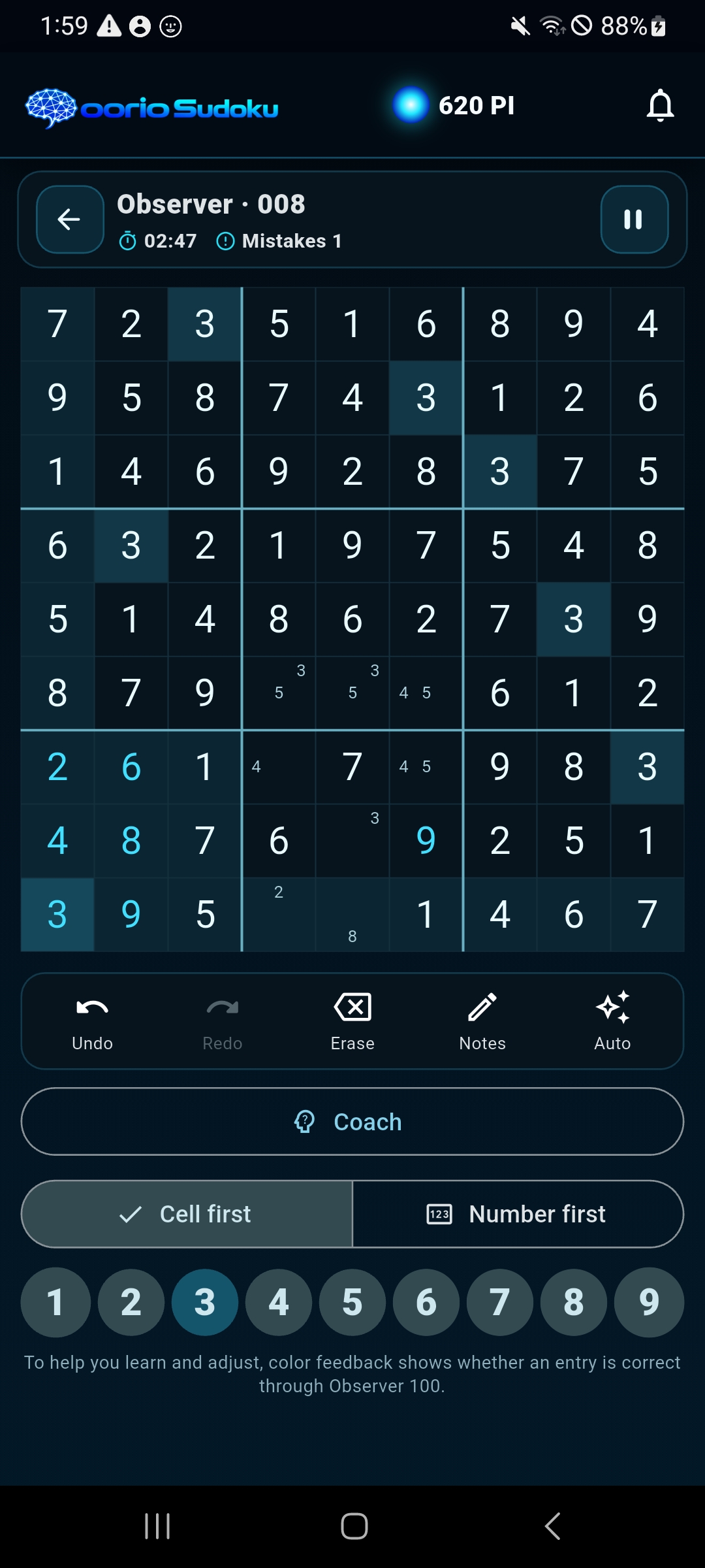 Sudoku 플레이 화면